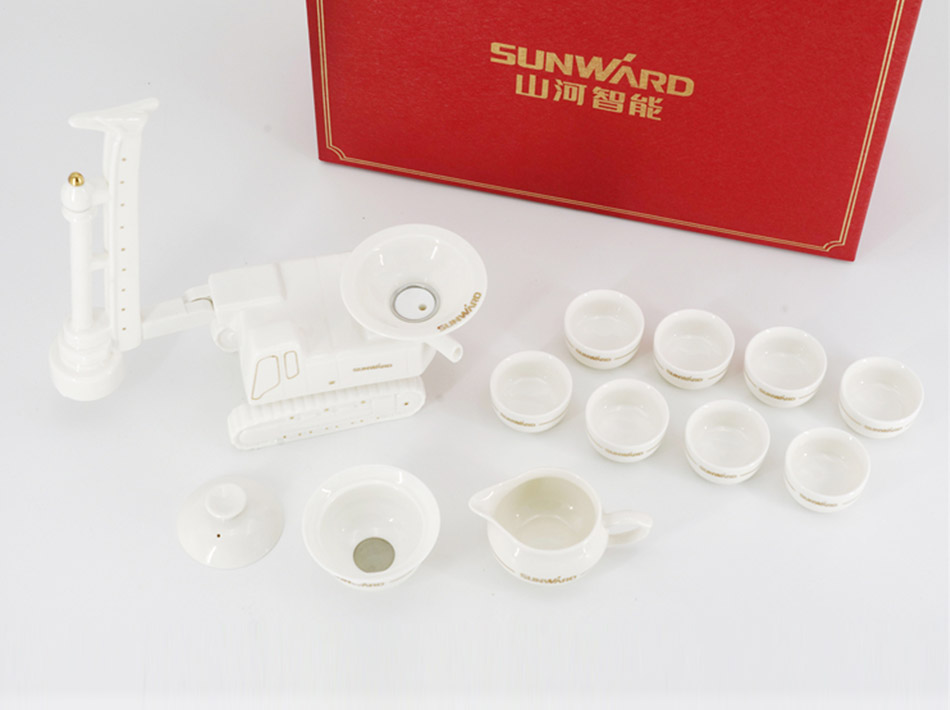 Tesoura Escavadeira Braço Reto Escavação Rotativa Conjunto de Chá Criativo Porcelana Branca Cerâmica